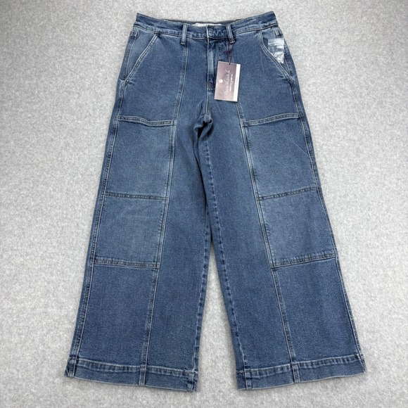 Gloria Vanderbilt Denim - Gloria Vanderbilt Wide Leg Jeans Womens 4 Blue High Rise Dark Wash Cropped Boho